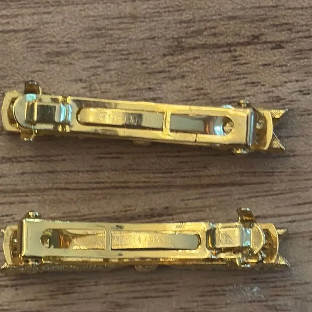 Vintage made in France gold bow barrettes 2 inch